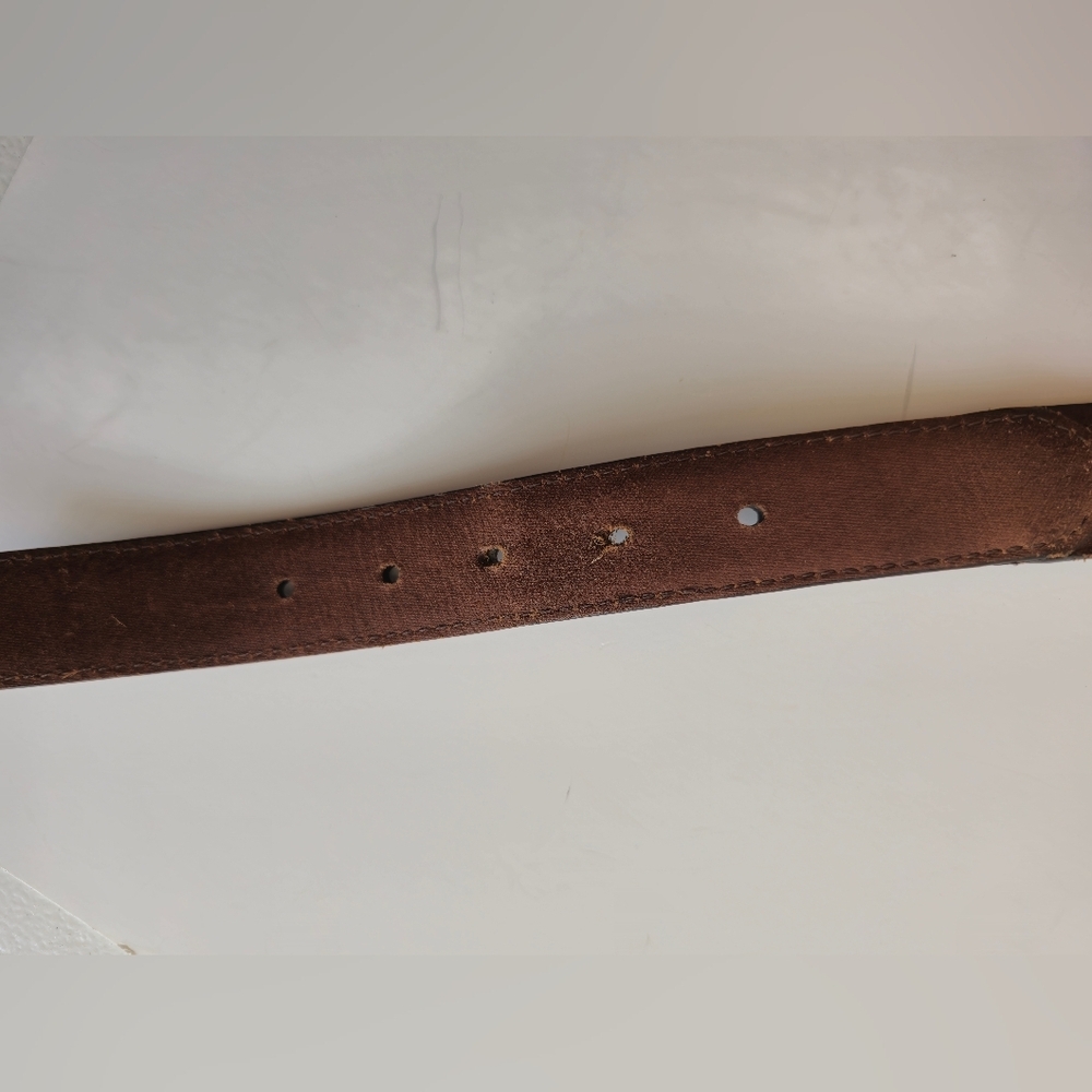 Columbia Men's Brown Leather Belt Multi Color Cotton Woven  Fabric Size 44 - Picture 12 of 17